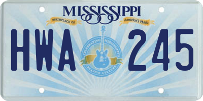 MS license plate HWA245