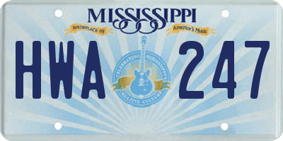 MS license plate HWA247