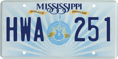 MS license plate HWA251