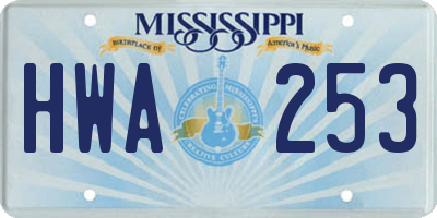 MS license plate HWA253