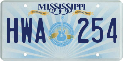 MS license plate HWA254