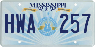 MS license plate HWA257