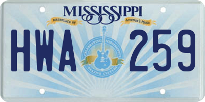 MS license plate HWA259