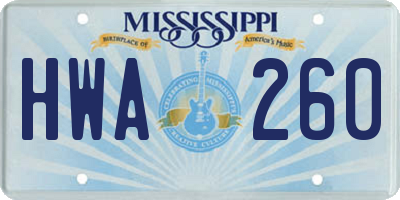 MS license plate HWA260