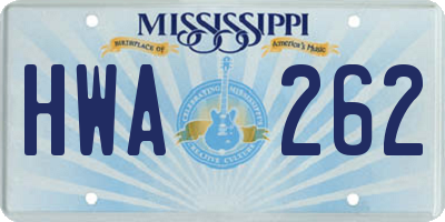 MS license plate HWA262