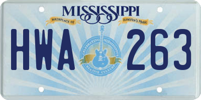 MS license plate HWA263