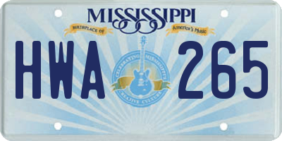 MS license plate HWA265