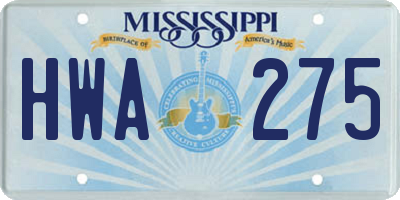 MS license plate HWA275