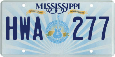 MS license plate HWA277