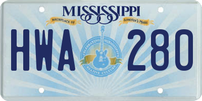 MS license plate HWA280