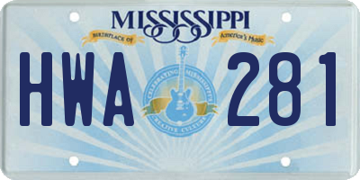 MS license plate HWA281