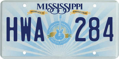 MS license plate HWA284