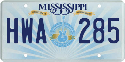 MS license plate HWA285