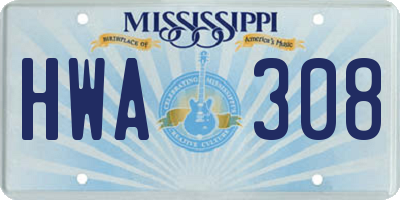 MS license plate HWA308