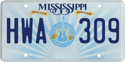 MS license plate HWA309