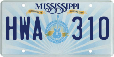 MS license plate HWA310