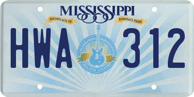 MS license plate HWA312