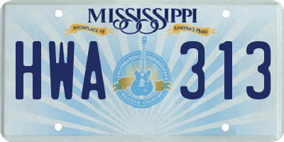 MS license plate HWA313