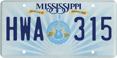 MS license plate HWA315