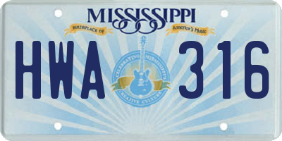 MS license plate HWA316