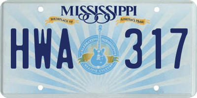 MS license plate HWA317