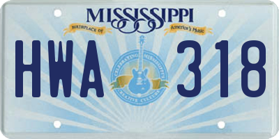 MS license plate HWA318