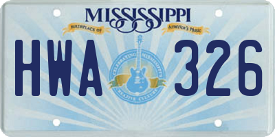 MS license plate HWA326