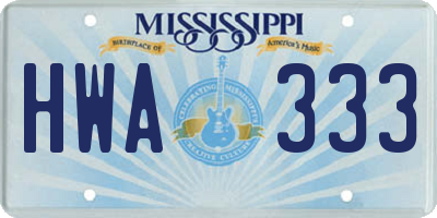 MS license plate HWA333