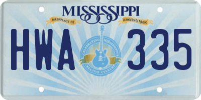 MS license plate HWA335