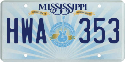 MS license plate HWA353