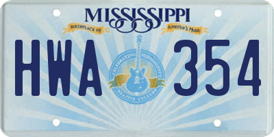 MS license plate HWA354