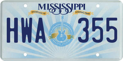 MS license plate HWA355