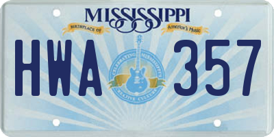 MS license plate HWA357