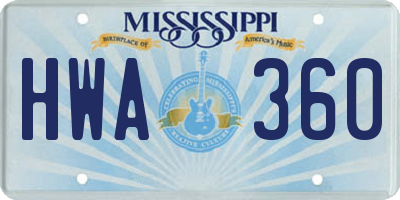MS license plate HWA360