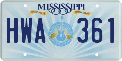 MS license plate HWA361