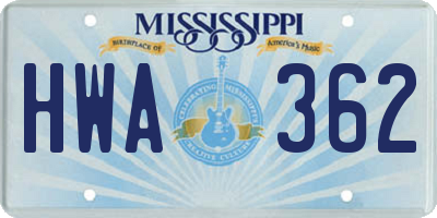 MS license plate HWA362