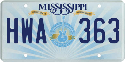 MS license plate HWA363