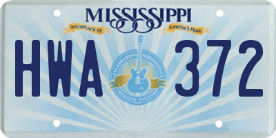 MS license plate HWA372