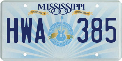 MS license plate HWA385