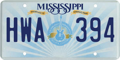 MS license plate HWA394