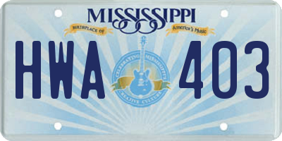 MS license plate HWA403