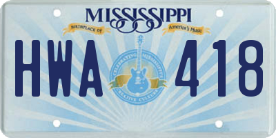 MS license plate HWA418