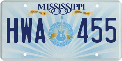MS license plate HWA455