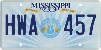 MS license plate HWA457