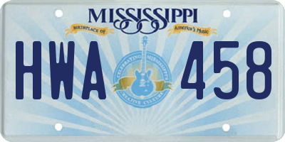 MS license plate HWA458