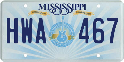 MS license plate HWA467