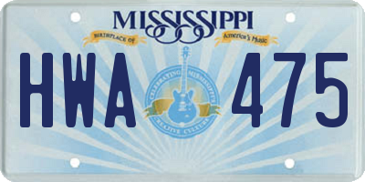 MS license plate HWA475