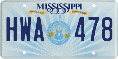 MS license plate HWA478