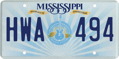 MS license plate HWA494