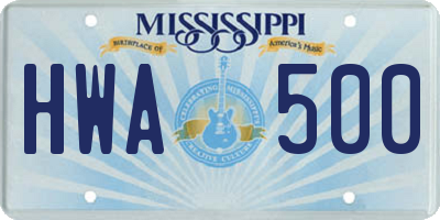 MS license plate HWA500
